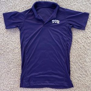 a TCU purple dry fit polo shirt